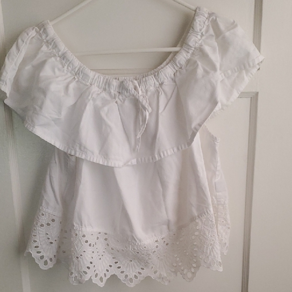 Madewell White Asymmetrical Flutter Sleeve Blouse
